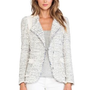 Rebecca Taylor Color Block Tweed Blazer in Navy Combo. Size: 8.